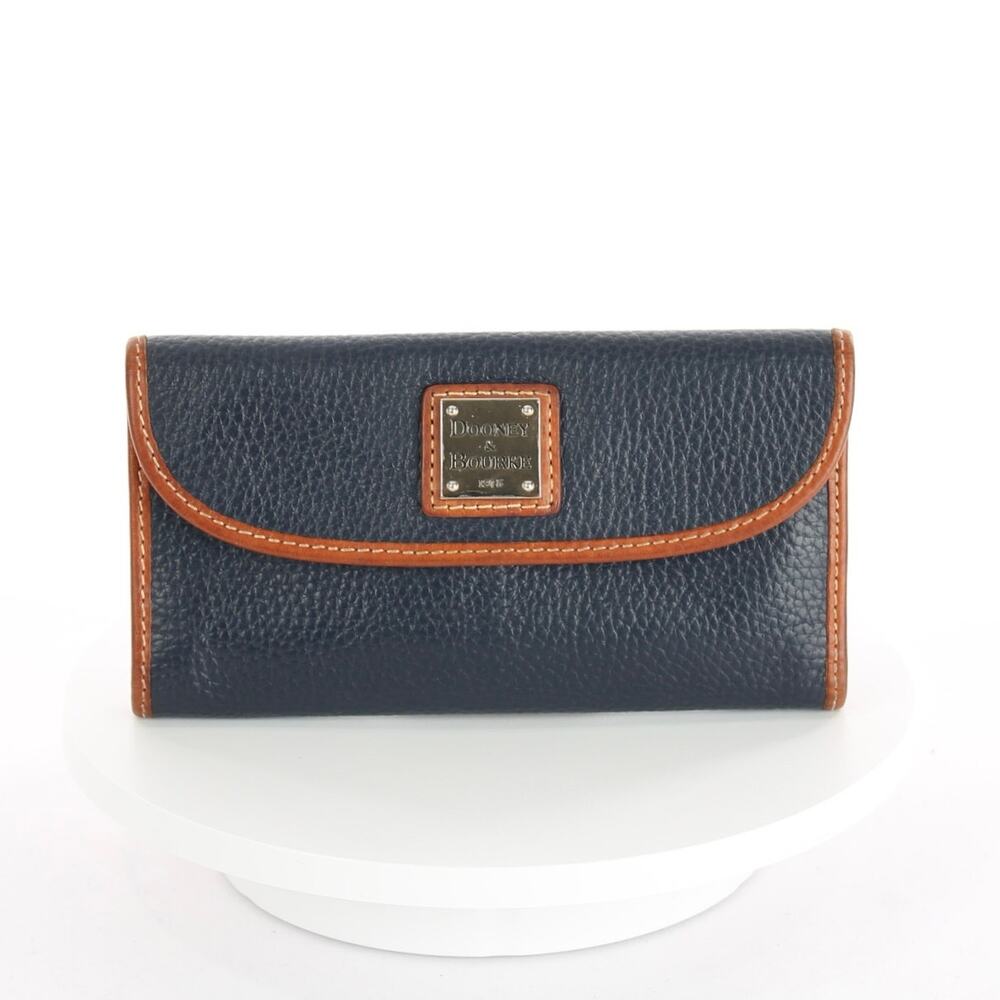 Dooney & Bourke Navy Brown Crossgrain Leather Flap Wallet